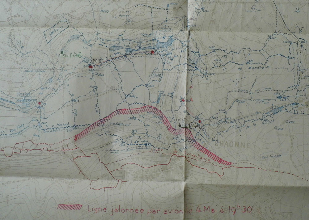 Positions tenues par la 36e DI le 4 mai 1917 dans la soirée