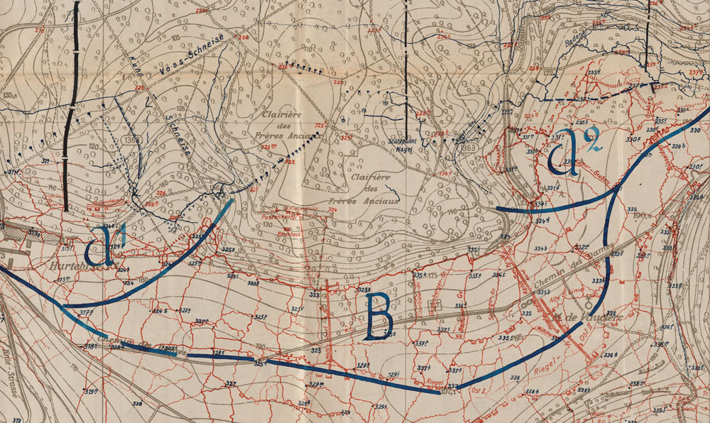 Sur cette carte d'août 1917, on distingue les tunnels si importants pour la défense allemande le 16 avril 1917 