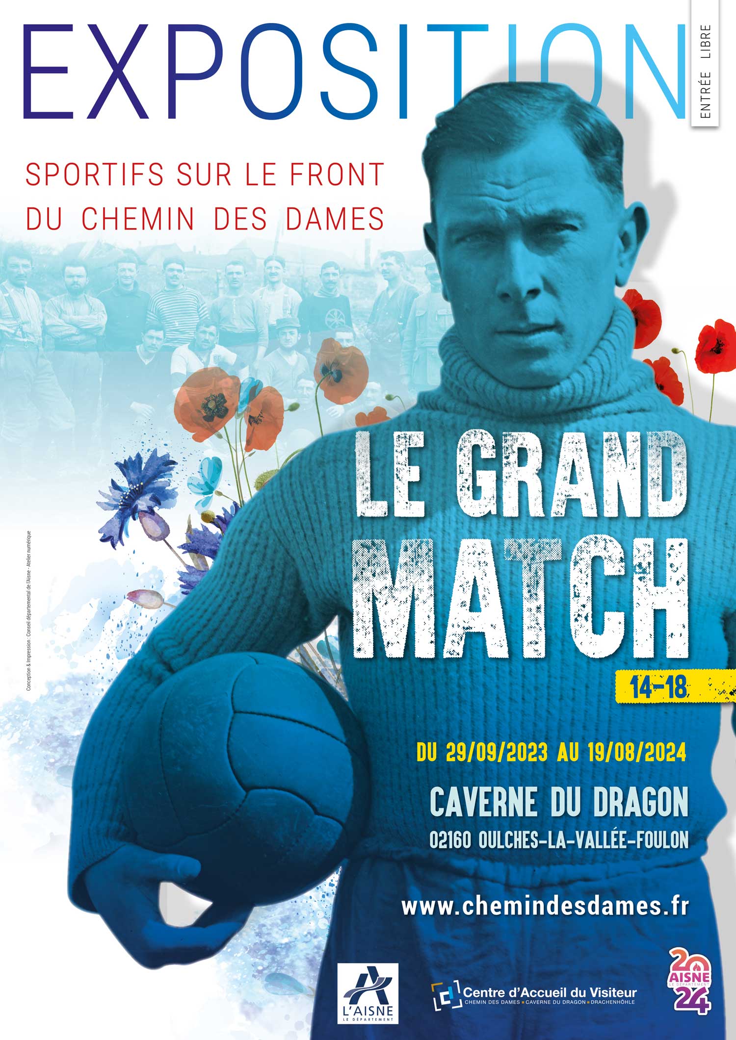 Affiche de l'exposition "Le Grand Match : sportifs sur le front du Chemin des Dames" Affiche de l'exposition "Le Grand Match : sportifs sur le front du Chemin des Dames"