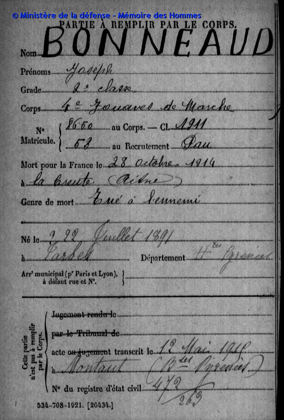 Le zouave BONNEAU, une mort immortalisée Chemin des Dames
