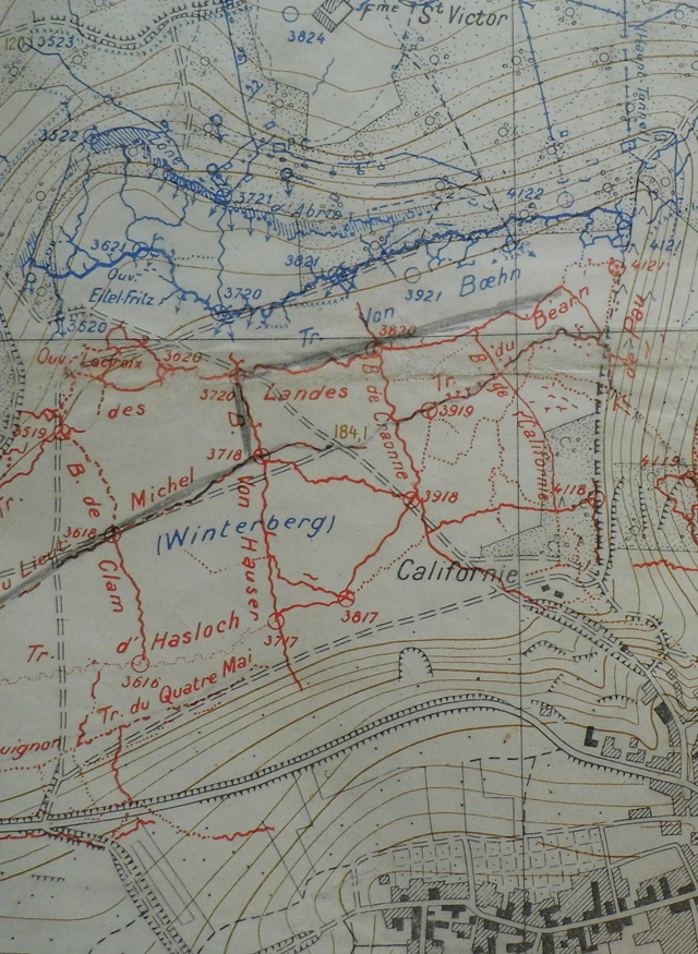 Carte des positions tenues par la 36e DI après l'assaut de mai 1917