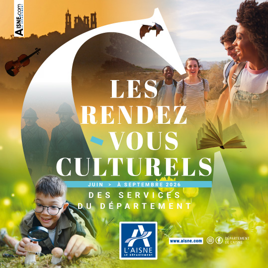Couverture du guide des rendez-vous culturels du Département de l’Aisne, programmation juin à septembre 2026