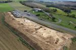 Vue aérienne de la fouille au nord du parking de la Caverne du Dragon (Aisne)