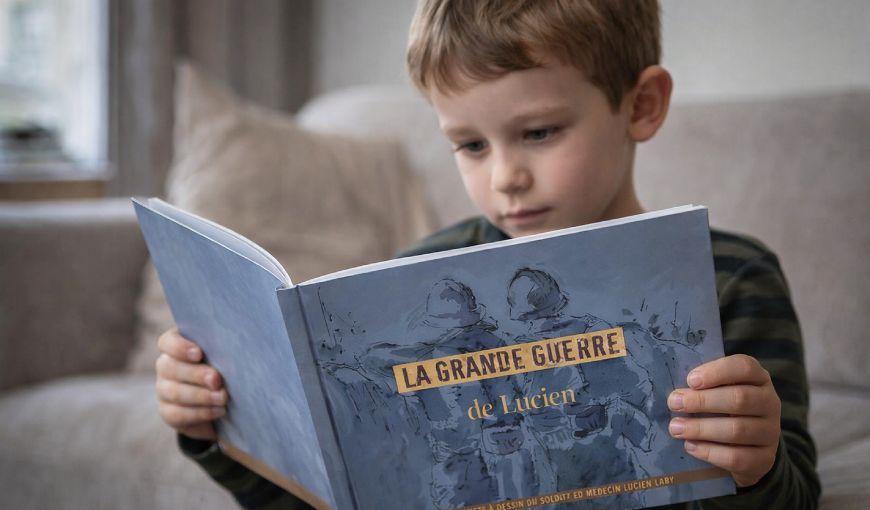 Enfant qui lit "La Grande Guerre de Lucien"