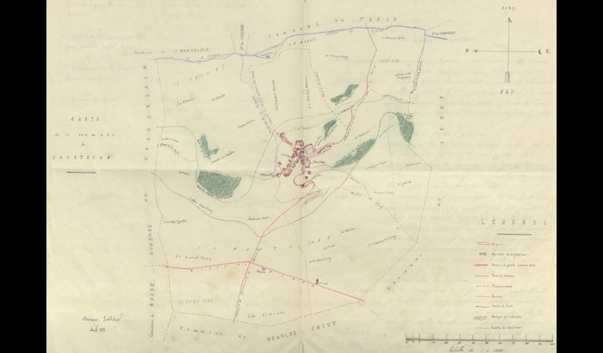 Carte de la commune de Courtecon en 1888, extraite de la monographie communale