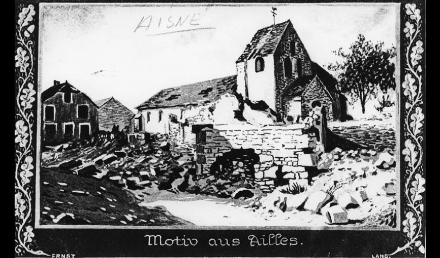 Carte postale allemande du villages d'Ailles, village détruit du Chemin des Dames (Aisne)