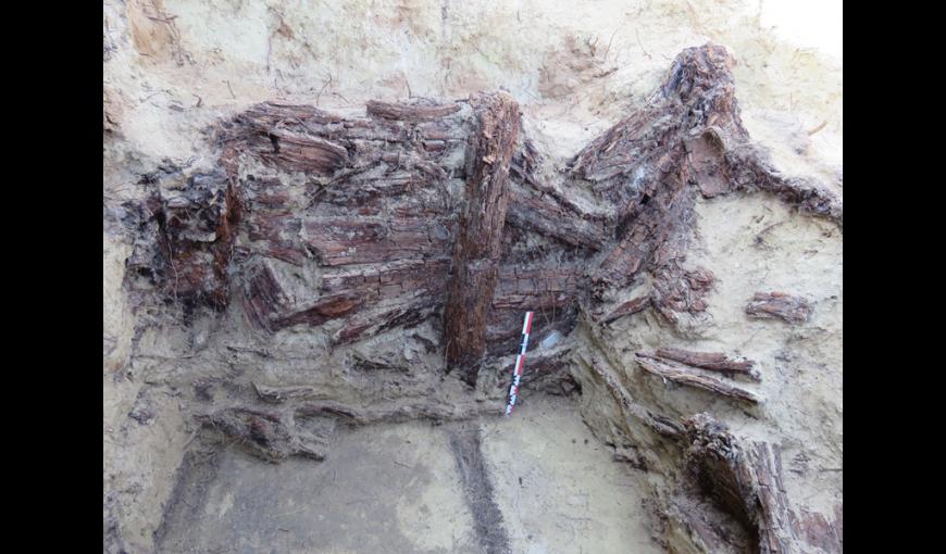 Fouille archéologique à Presles-et-Boves (Aisne), paroi en bois bien conservée