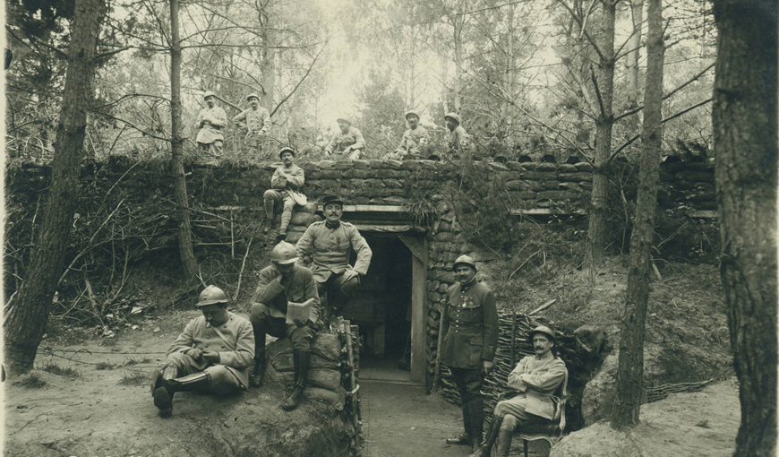 Soldiers in front of dugout at Chemin des Dames