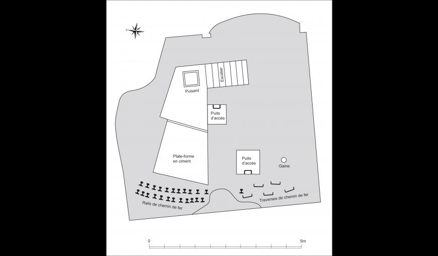 Fouilles archéologiques de l'abri bétonné du Moulin de Laffaux (Aisne). Plan du sol de l’élévation. 