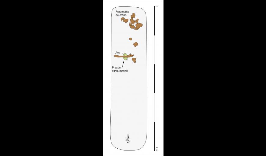 Fouilles archéologiques du cimetière militaire provisoire français du parc du château de Soupir (Aisne). Plan d’une sépulture. 