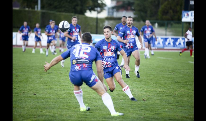 Match d’ouverture entre l’équipe de rugby la Gendarmerie nationale et l’équipe britannique du 12th Royal Artillery Regiment.