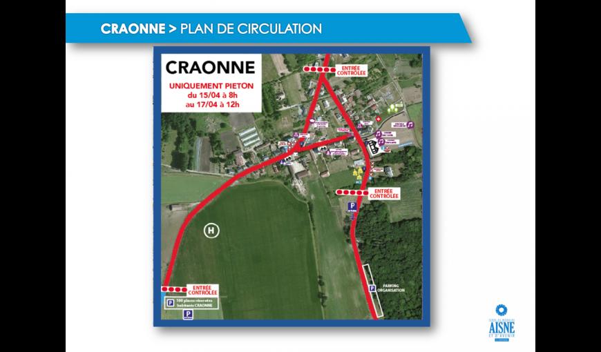 Plan de circulation des commémorations à Craonne (Aisne), les 15 et 16 avril 2017