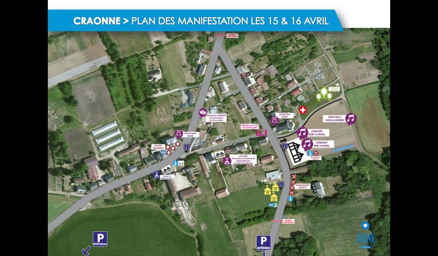 Plan des manifestations des commémorations à Craonne (Aisne), les 15 et 16 avril 2017