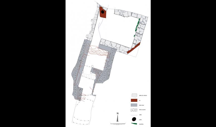 Relevé en plan d'un poste d'artillerie sur la fouille du parking au nord de la Caverne du Dragon (Aisne)