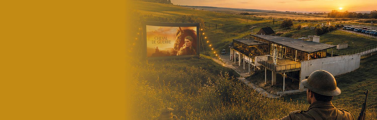 Affiche du cinéma de plein air à la Caverne du Dragon : pique-nique et projection en extérieur le samedi 8 août 2026 au coucher du soleil.