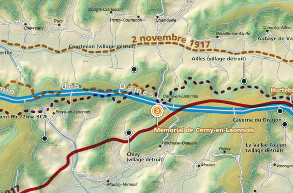 Carte extraite de l'exposition "Chemin des Dames 1917-2017" Carte extraite de l'exposition "Chemin des Dames 1917-2017"