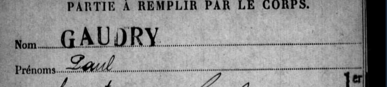 Fiche "Morts pour la France de la Première Guerre mondiale" de Paul GAUDRY